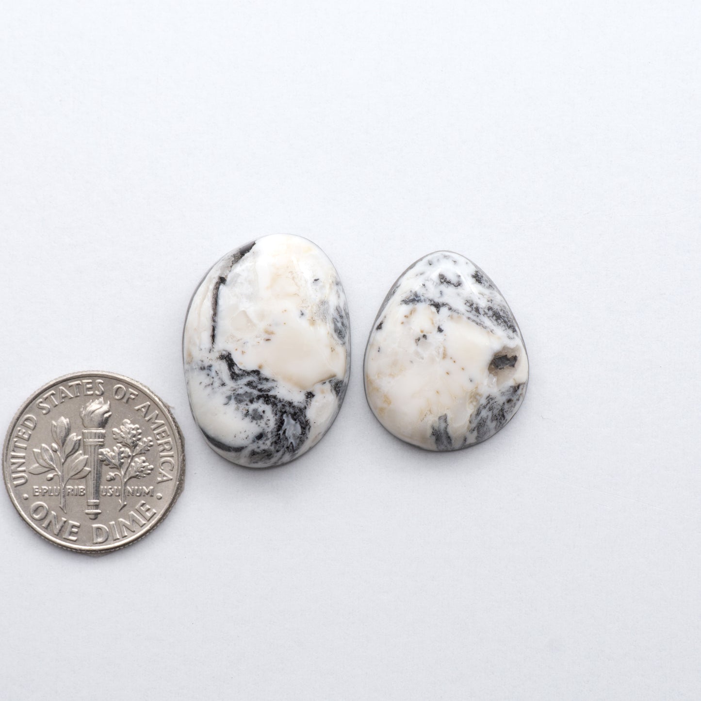 White Buffalo Stone Cabochons are semi-precious gemstones cut into shapes ideal for jewelry-making and crafting.