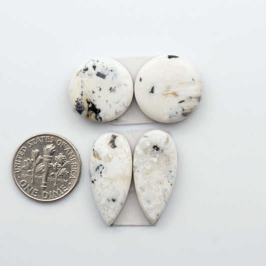 White Buffalo Stone Cabochons are semi-precious gemstones backed for added strength and cut into shapes ideal for jewelry-making and crafting. 