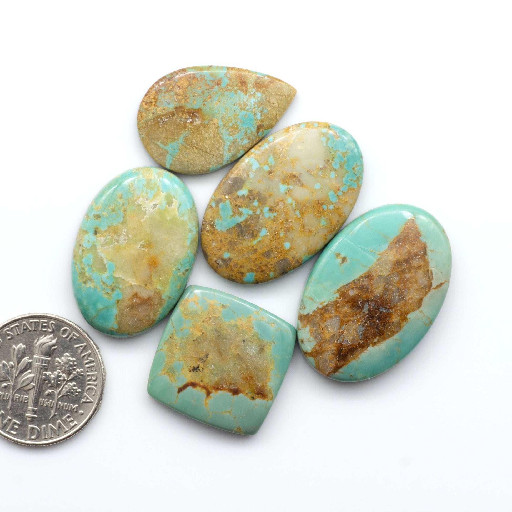 Experience the beauty of Turquoise Mountain Cabochons. With their distinctive blue and green color, these gemstones are perfect for any jewelry piece.