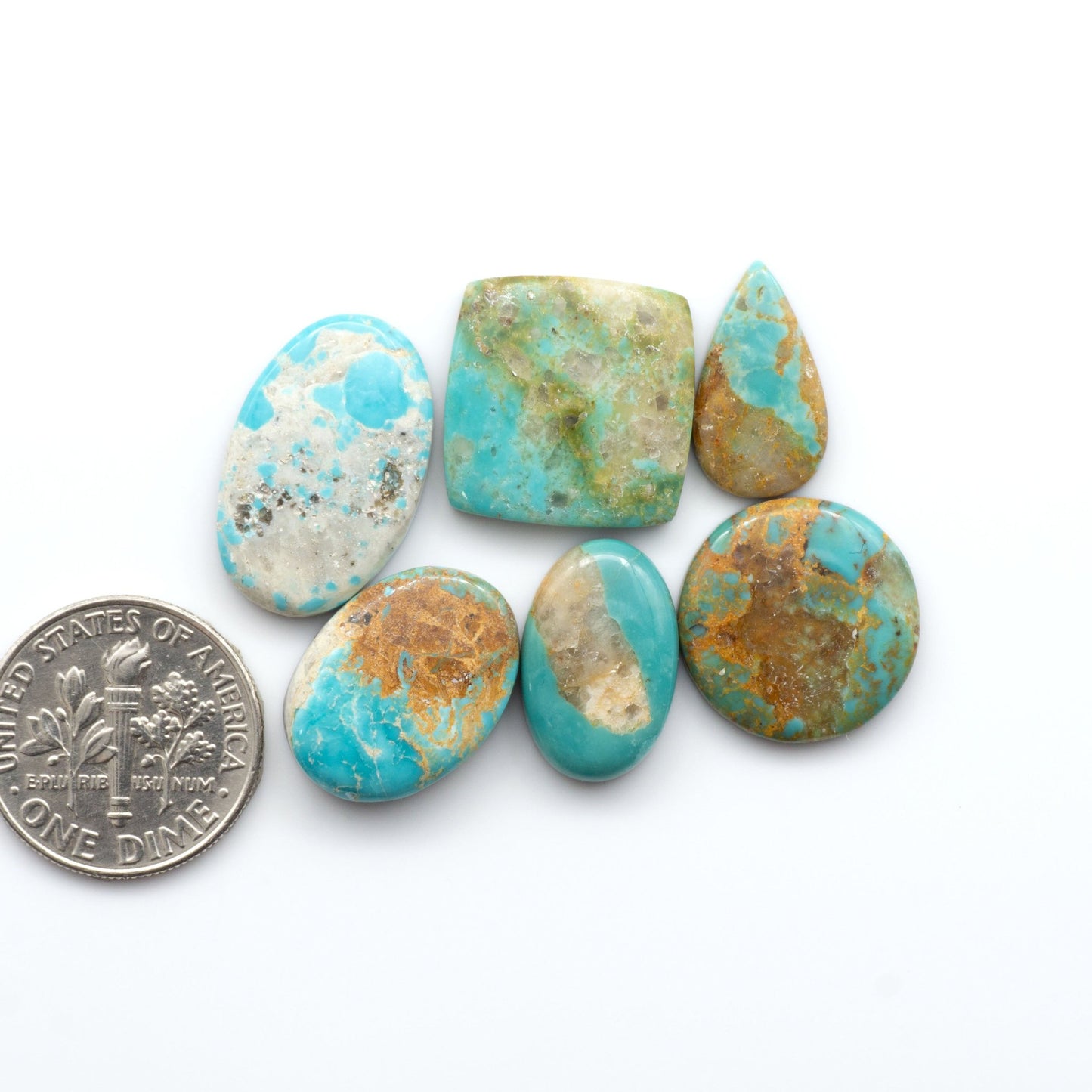 Experience the beauty of Turquoise Mountain Cabochons. With their distinctive blue and green color, these gemstones are perfect for any jewelry piece.